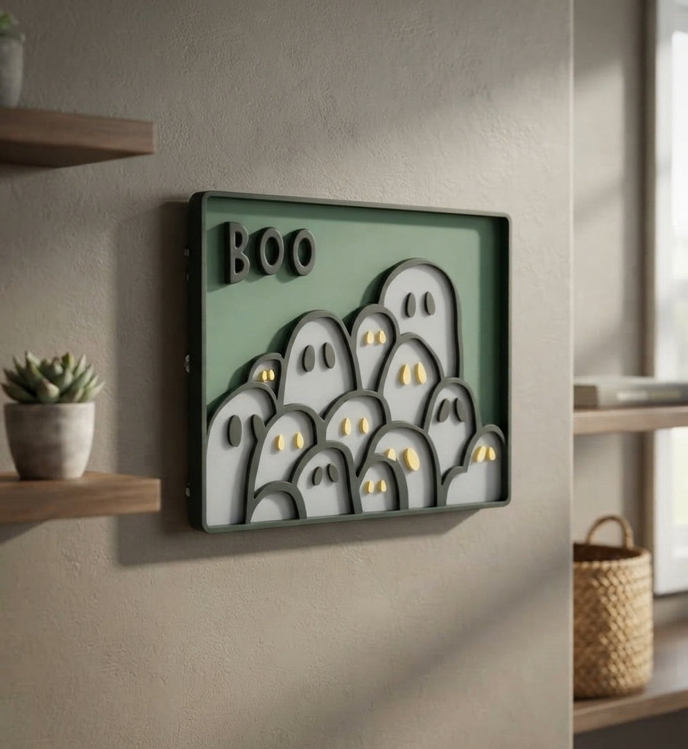 "Boo" Layered Ghost Shadow Box & Wall Art